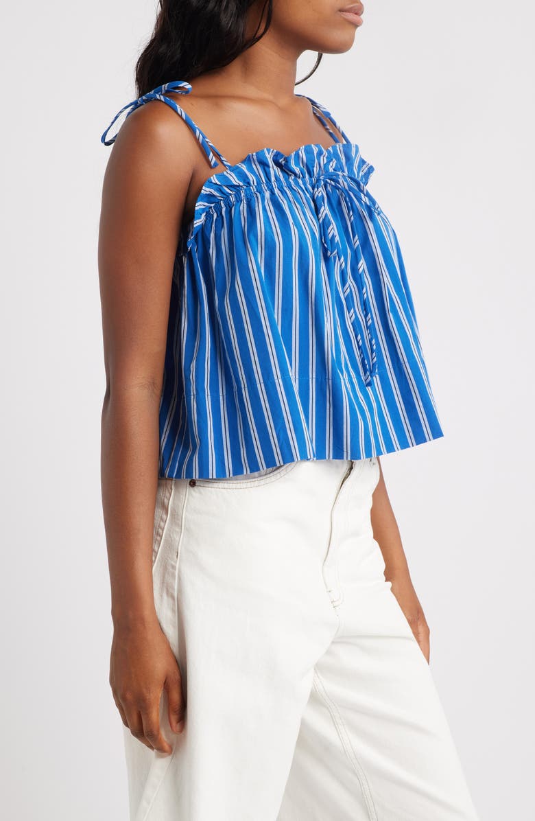 Topshop Stripe Cotton Top, Alternate, color, Mid Blue