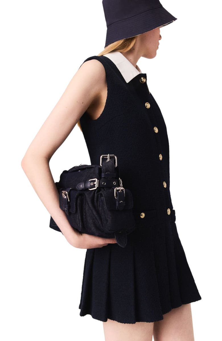 maje Mini tweed dress with removable collar, Alternate, color, Navy