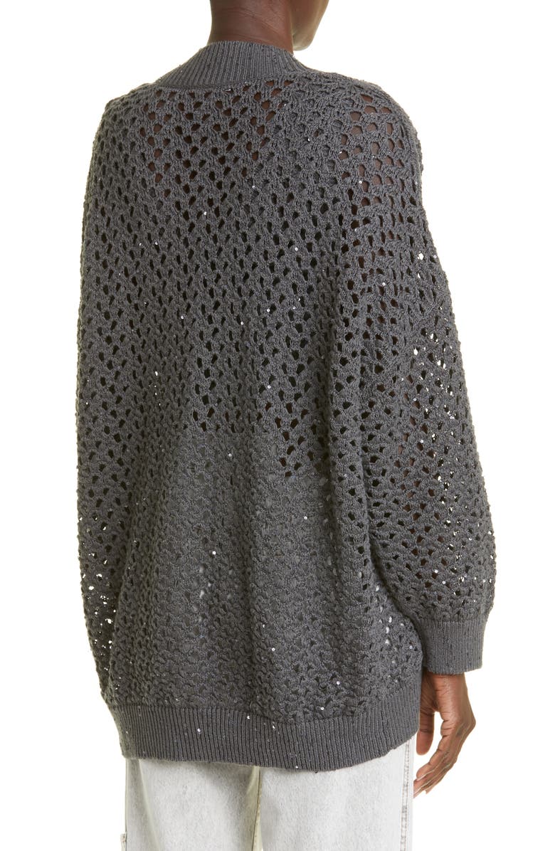Brunello Cucinelli Sequin Oversize Open Stitch Cardigan, Alternate, color,