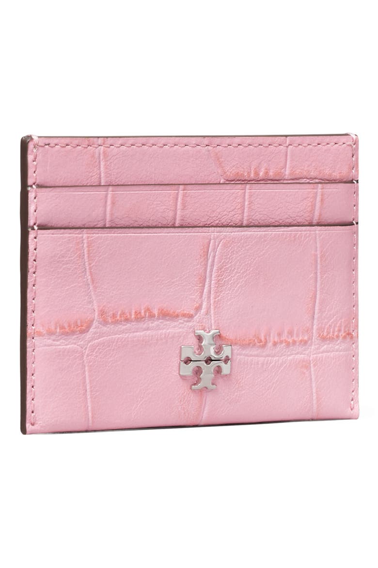 Charlie Croc Embossed Leather Card Case, Alternate, color, ROSE SUNSET