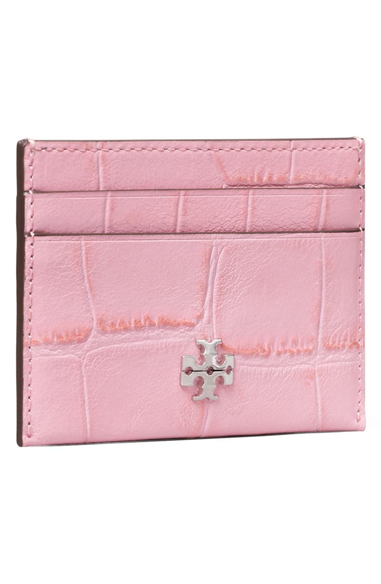 Tory Burch Charlie Croc Embossed Leather Card Case, Alternate, color, Rose Sunset