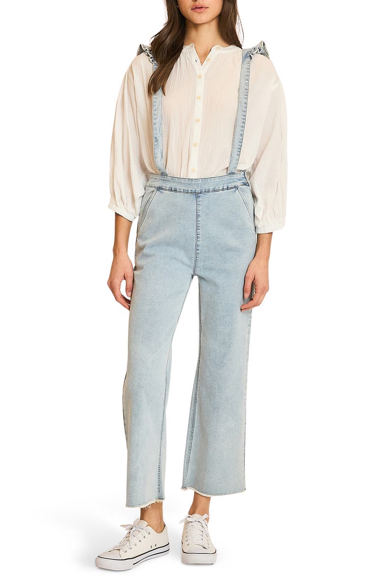 WISHLIST Ruffle Strap Denim Suspender Overalls, Main, color, L. Denim