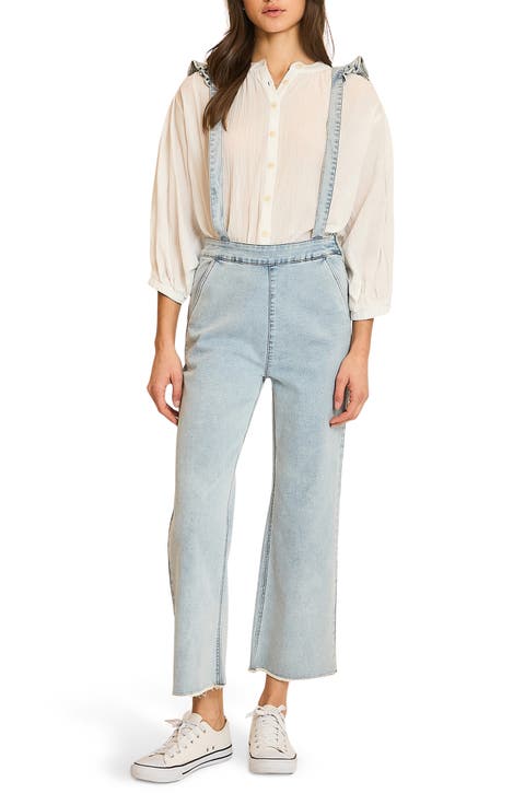 Ruffle Strap Denim Suspender Overalls