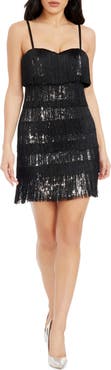 Dress the Population Rebecca Sequin & Tiered Fringe Cocktail Minidress