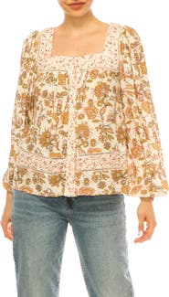 A COLLECTIVE STORY Mixed Print Lace Trim Top