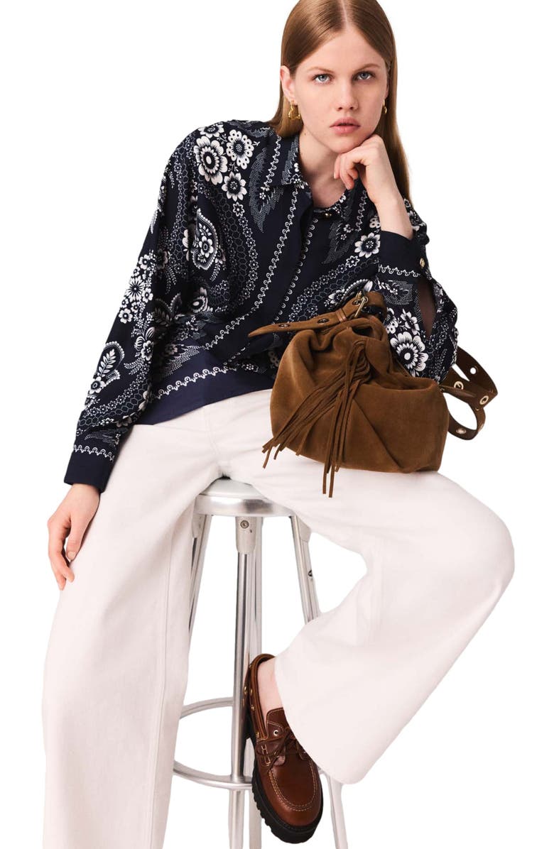 maje Bandana printed blouse, Alternate, color, Navy Bandana Print