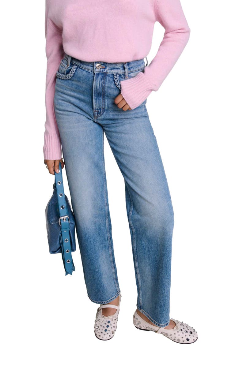 maje Straight-leg braided detail jeans, Alternate, color, 