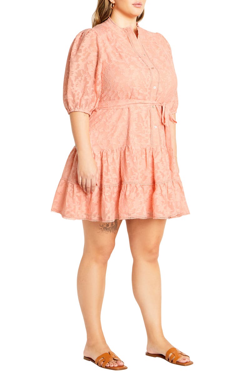 City Chic Chrissa Floral Puff Sleeve Tiered Minidress, Alternate, color, Dusty Pink