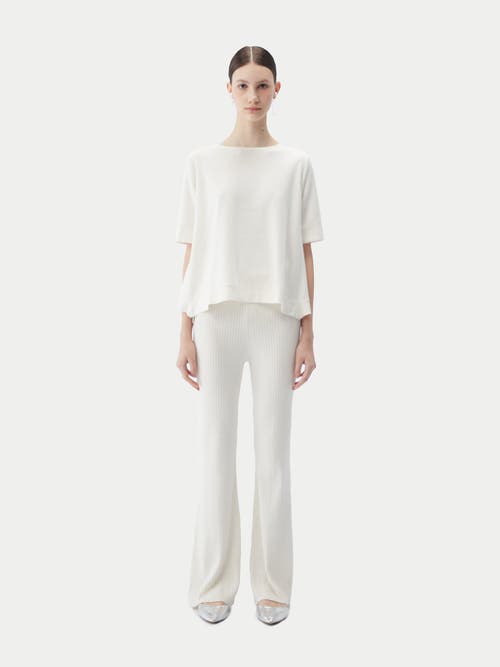 Gobi Mongolian Cashmere Box-cut Cotton Silk Cashmere Blend T-shirt In Whisper White