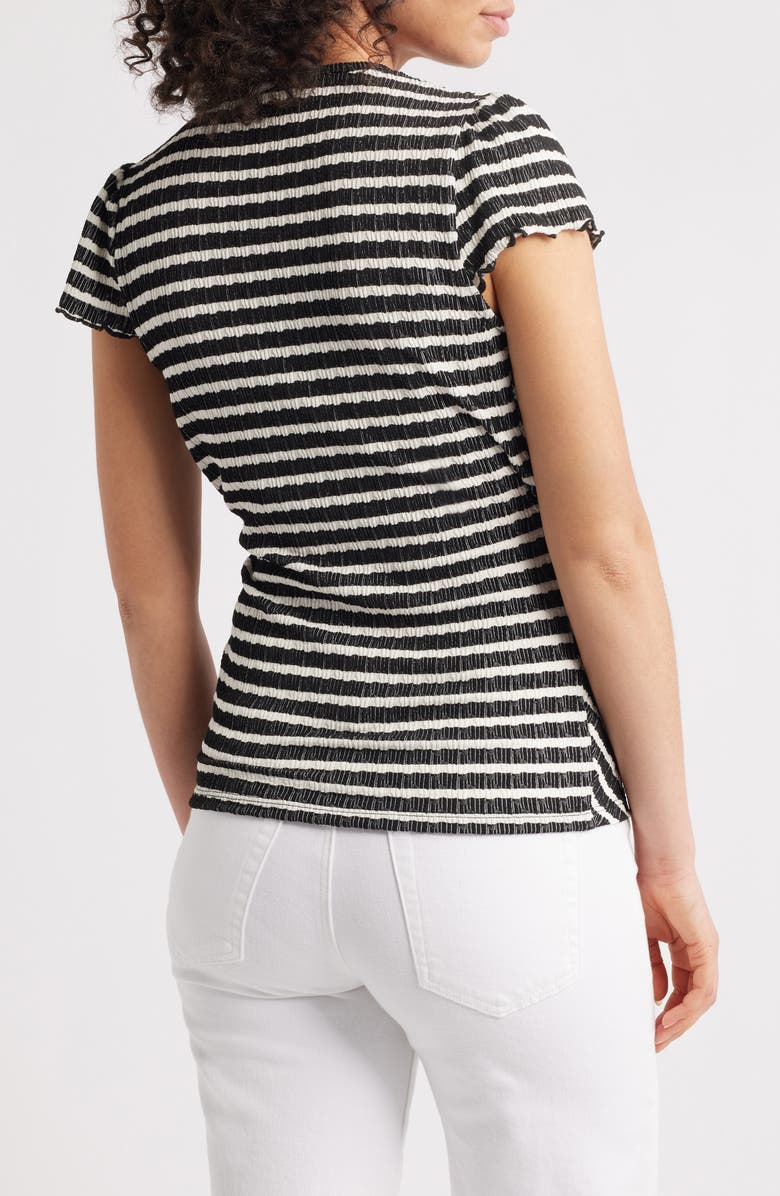 Loveappella Puckered Stripe Wrap Front Top, Alternate, color, Black