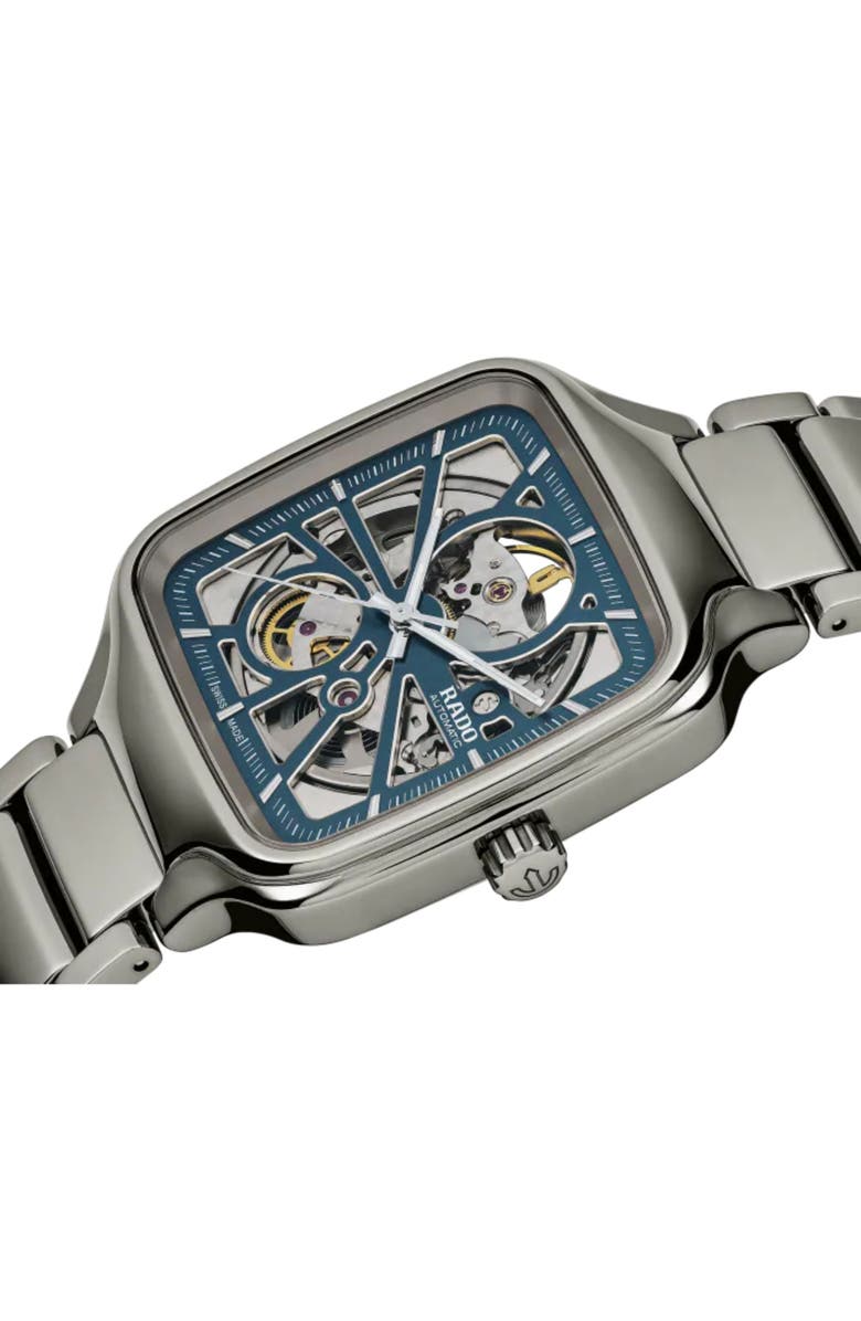 RADO True Square Automatic Open Heart Bracelet Watch, 38mm, Alternate, color, Blue