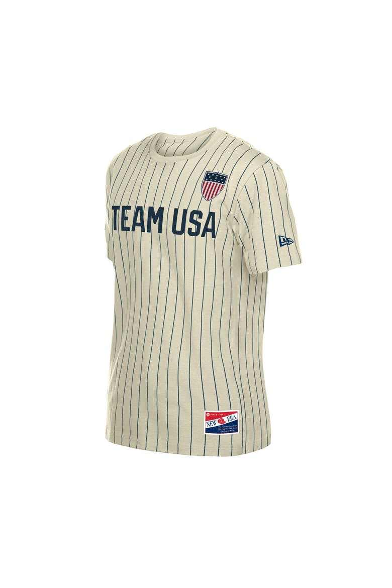 Men's New Era  Cream Team USA Mesh Back Pinstripe T-Shirt, Alternate, color, Cream