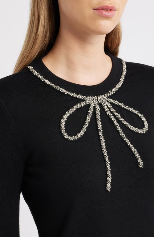 Anne Klein Bow Embellished Crewneck Sweater In Black