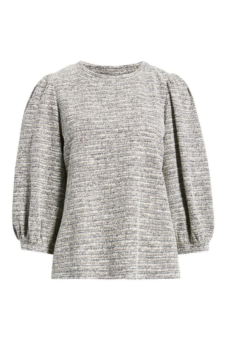 Boucle Knit Balloon Sleeve Top, Alternate, color, ANNE BLACK/ WHITE DOVE