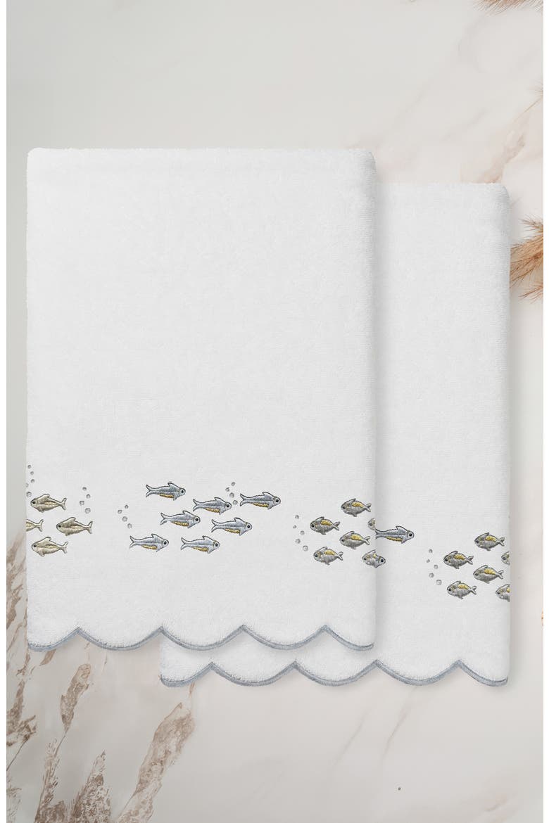 2-Piece Fish School Turkish Cotton Bath Towel Set, Alternate, color, WHITE/ GRAY