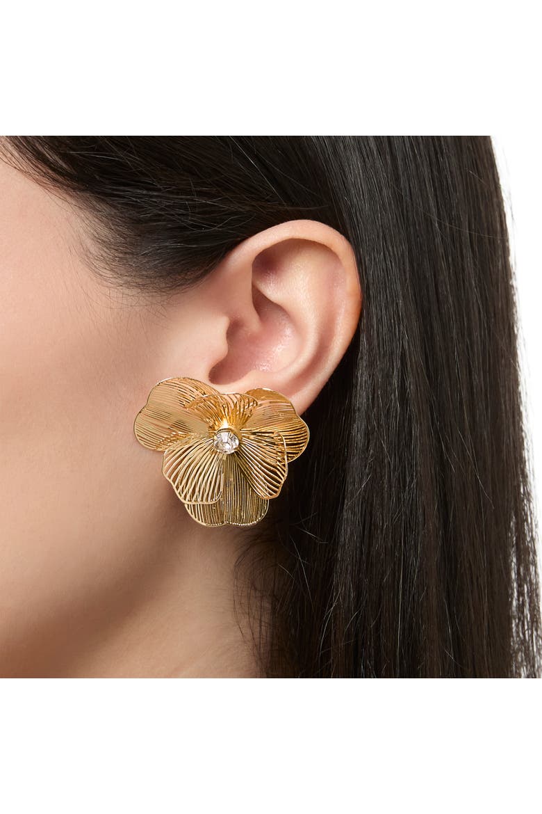 Textured Gold-Tone Petal Flower Stud Earrings, Alternate, color, Gold