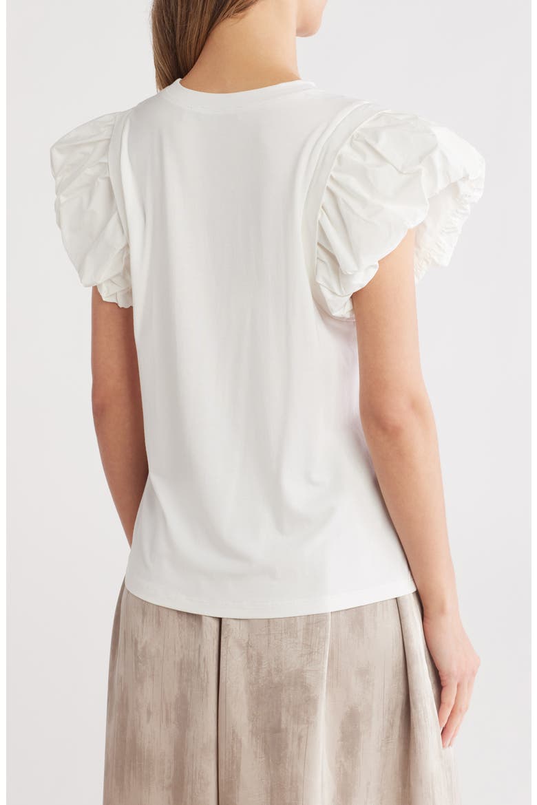 Ruched Puff Sleeve Mixed Media T-Shirt, Alternate, color, WHITE