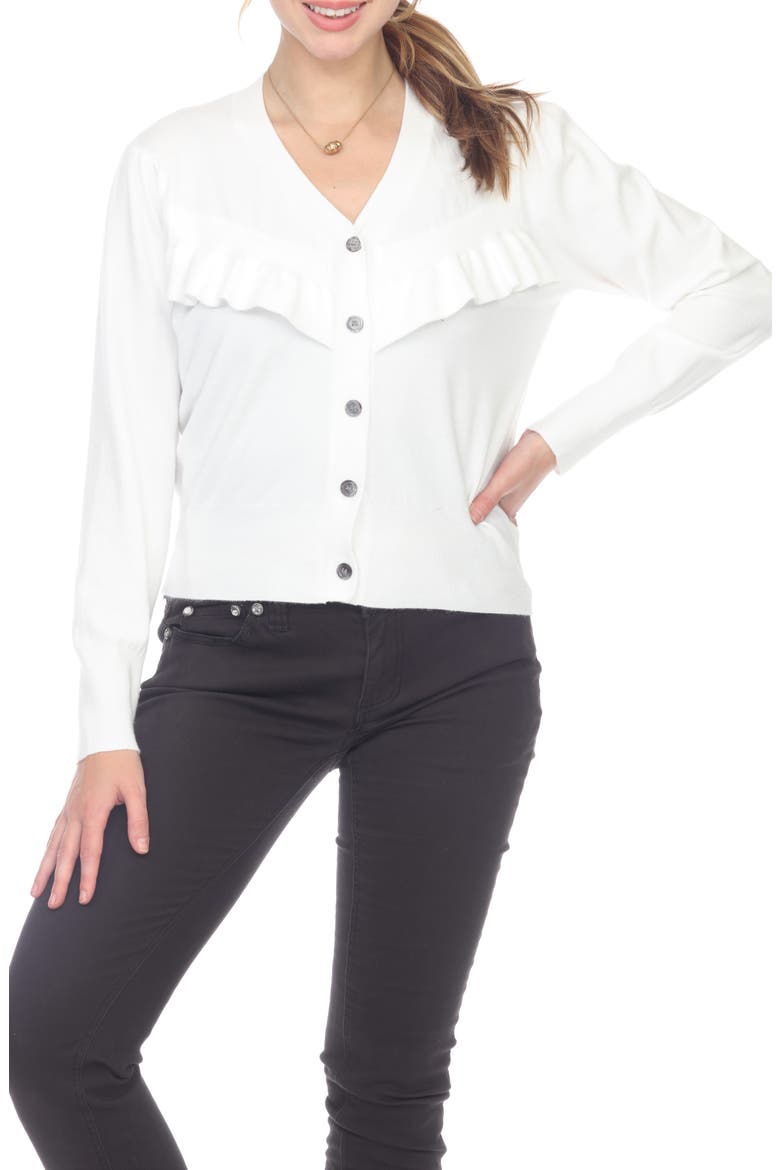 Ruffle Front Cardigan, Main, color, WHITE