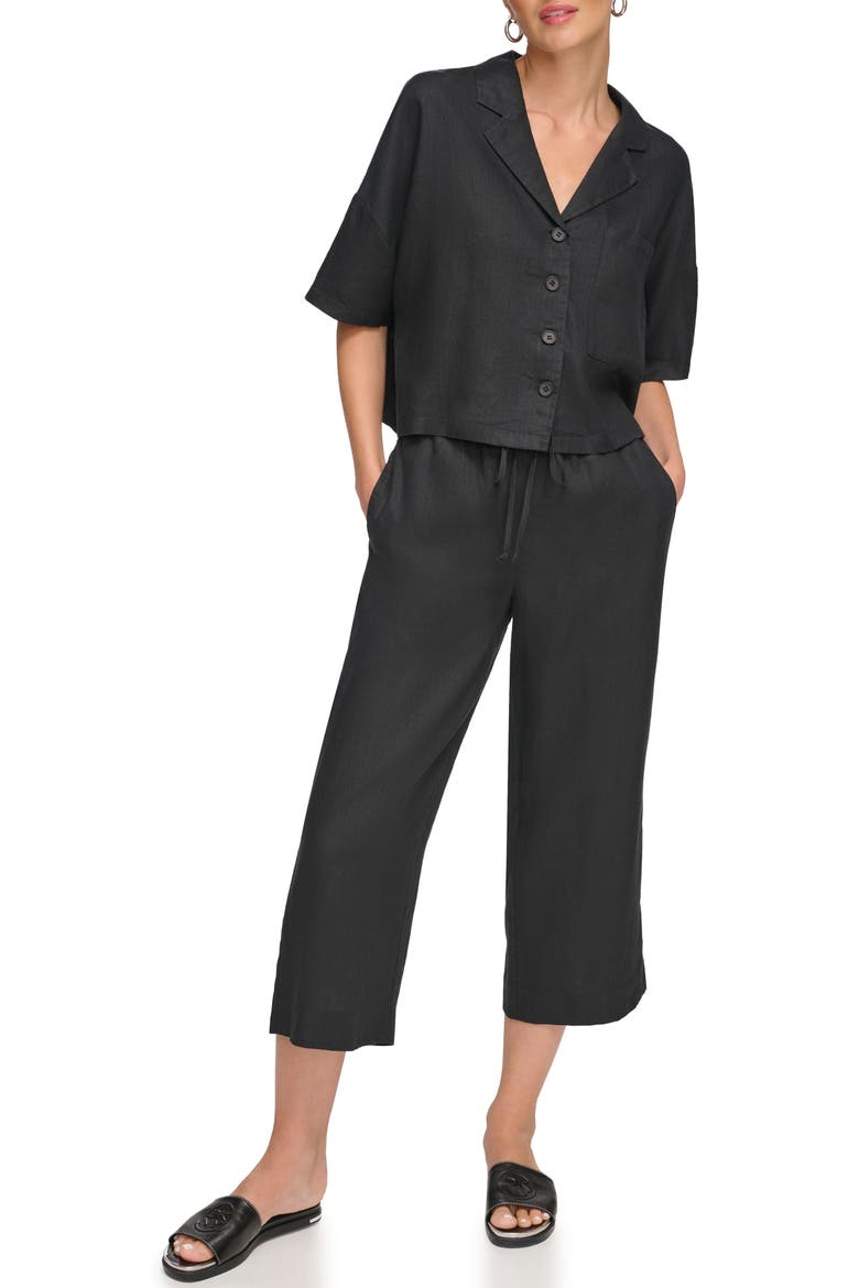 Linen Camp Shirt, Alternate, color, BLACK
