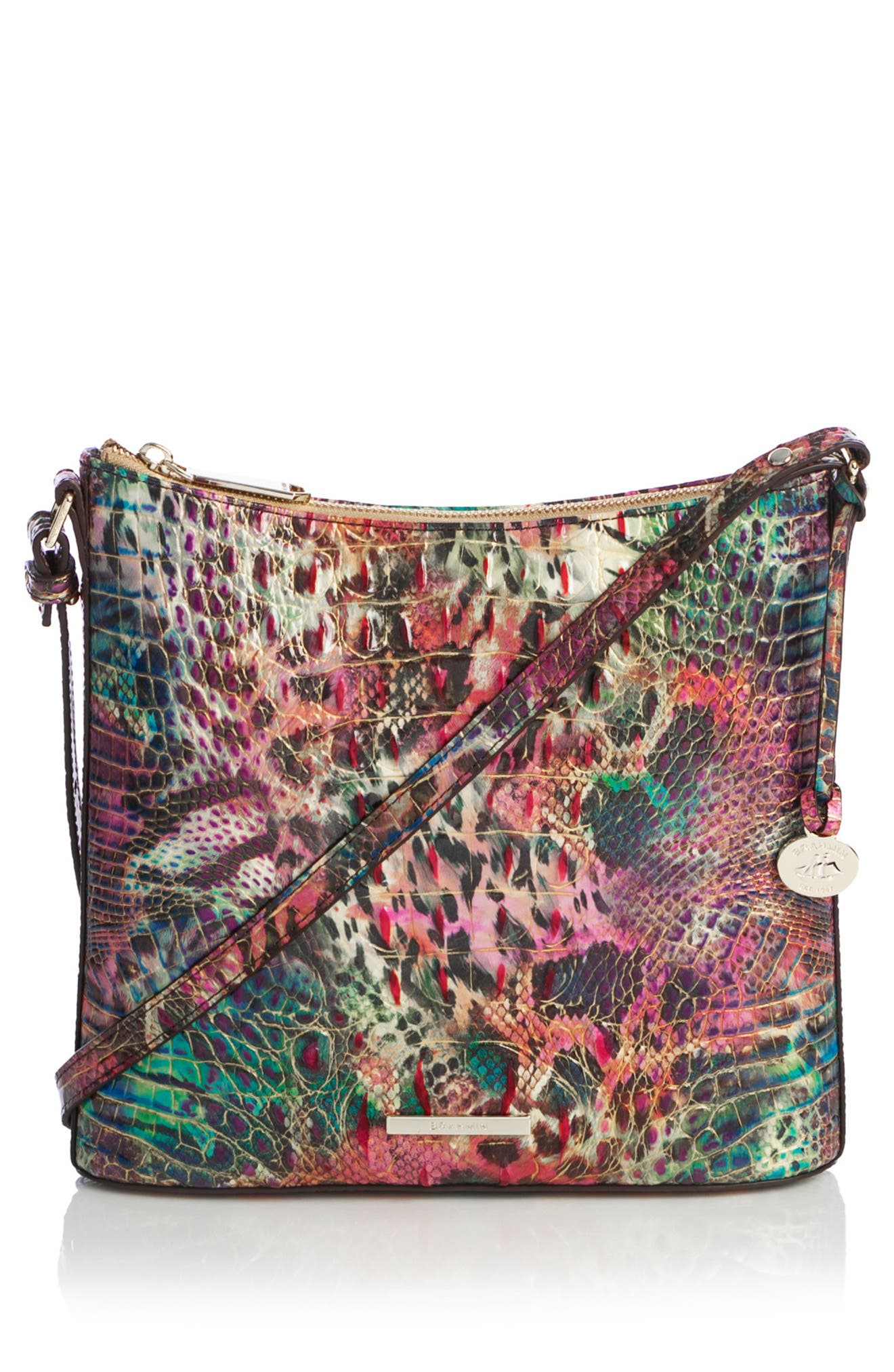 Brahmin Katie Animal Print Croc Embossed Leather Crossbody Bag, Main, color, 