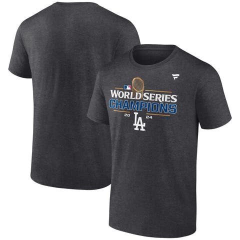 Men's Fanatics Heather Charcoal Los Angeles Dodgers 2024 World Series Champions  Extended Sizes Locker Room T-Shirt