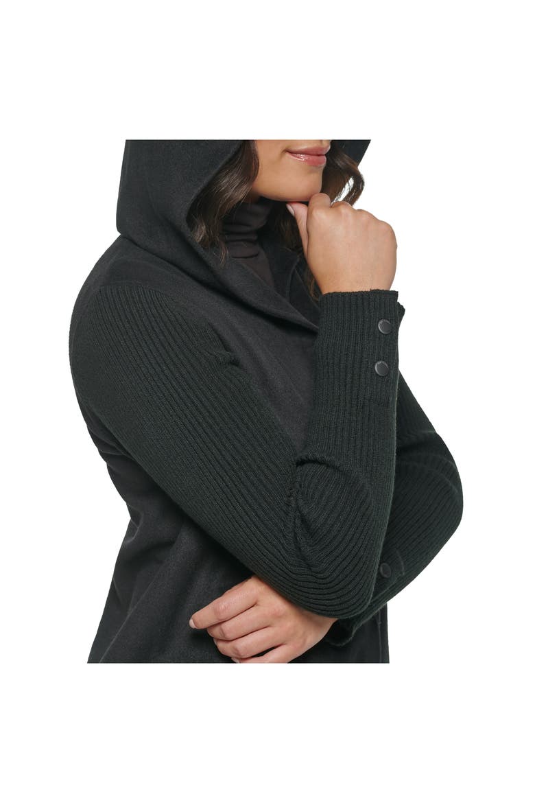Double Face Wool Blend Hooded Coat, Alternate, color, BLACK