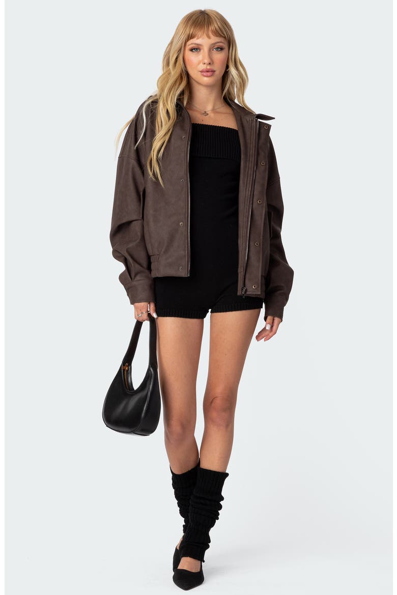 Mori Oversize Faux Leather Jacket, Alternate, color, BROWN
