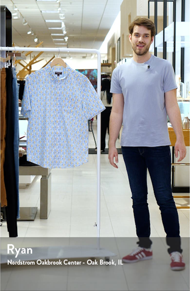 Pineapple Print Short Sleeve Cotton Button-Down Shirt, sales video thumbnail