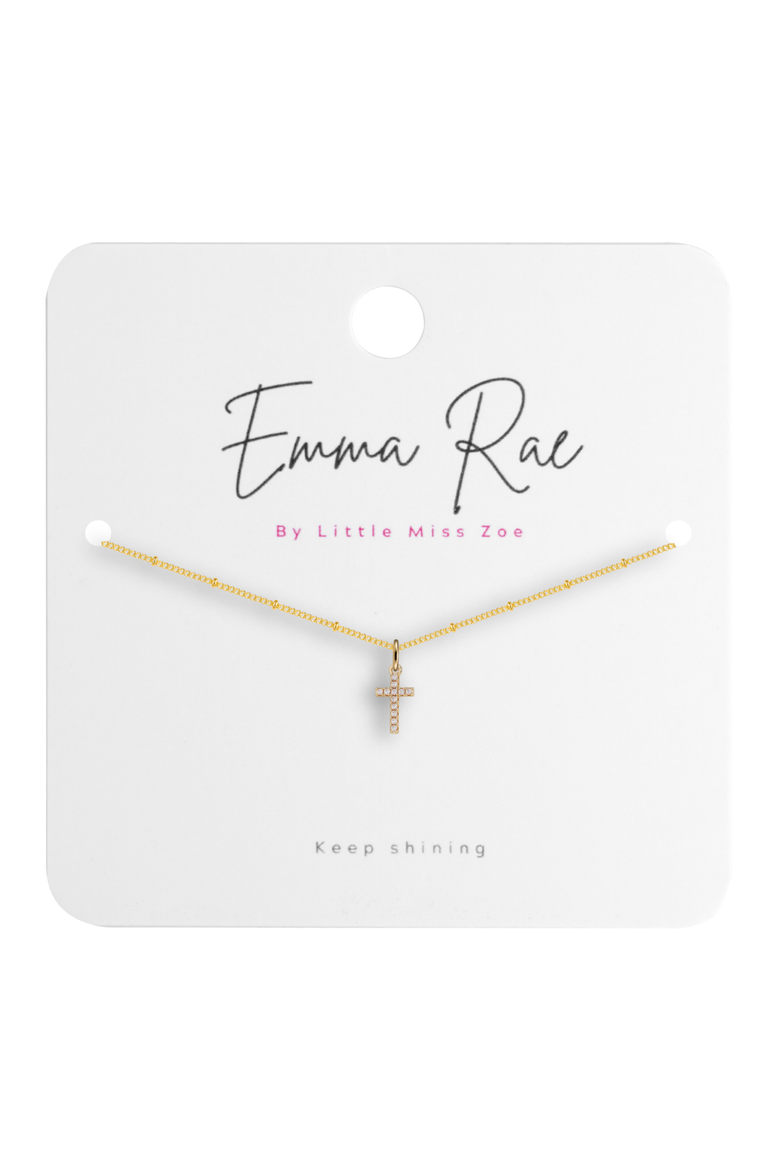 Cubic Zirconia Mini Cross Pendant Necklace, Alternate, color, Metalic Gold