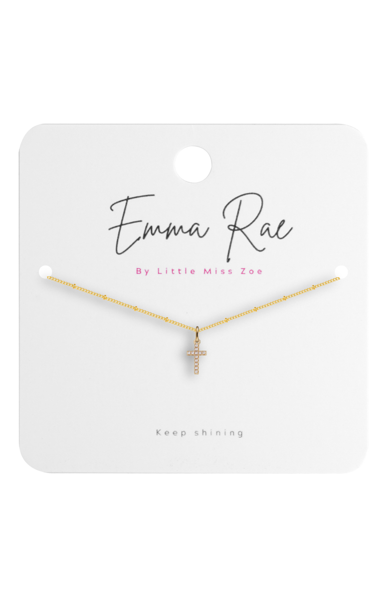 Emma Rae Cubic Zirconia Mini Cross Pendant Necklace, Alternate, color, Metalic Gold