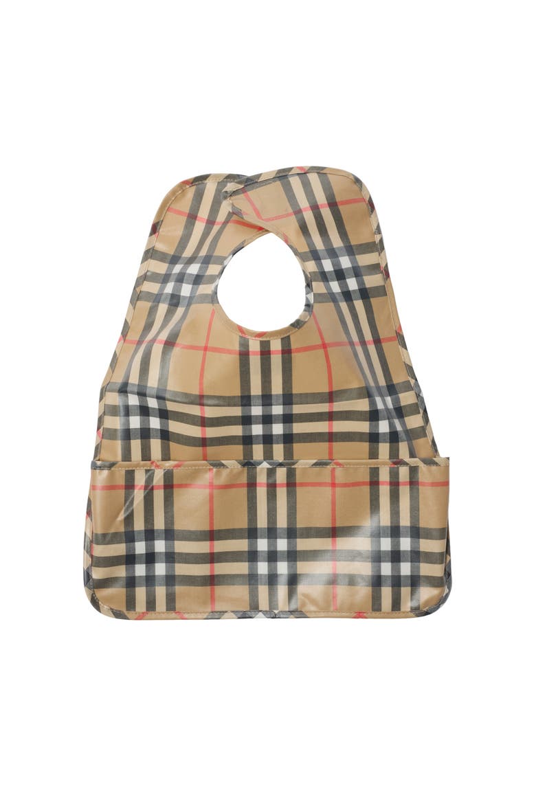 Check Coated Cotton Bib, Main, color, Sand beige