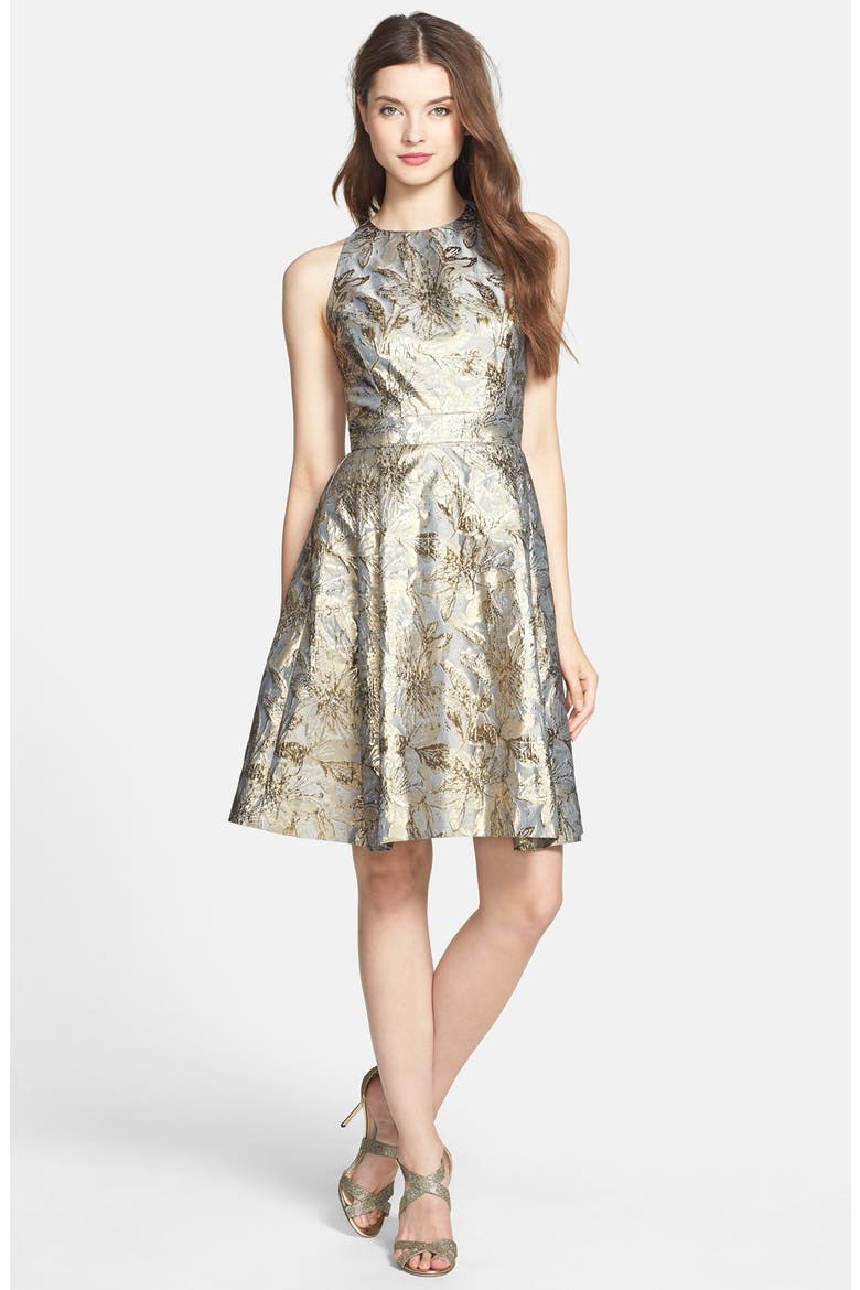 Brocade Fit & Flare Dress, Alternate, color, PRINT