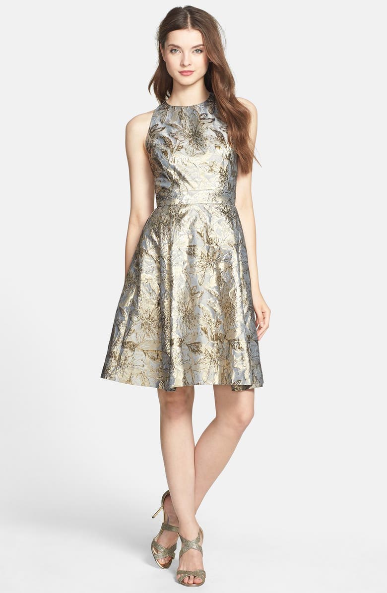 Eliza J Brocade Fit & Flare Dress, Alternate, color, 