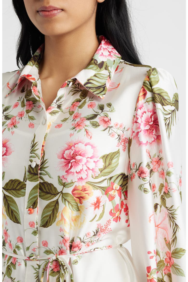 Floral Long Sleeve Tie Belt Shirtdress, Alternate, color, IVORY MULTI