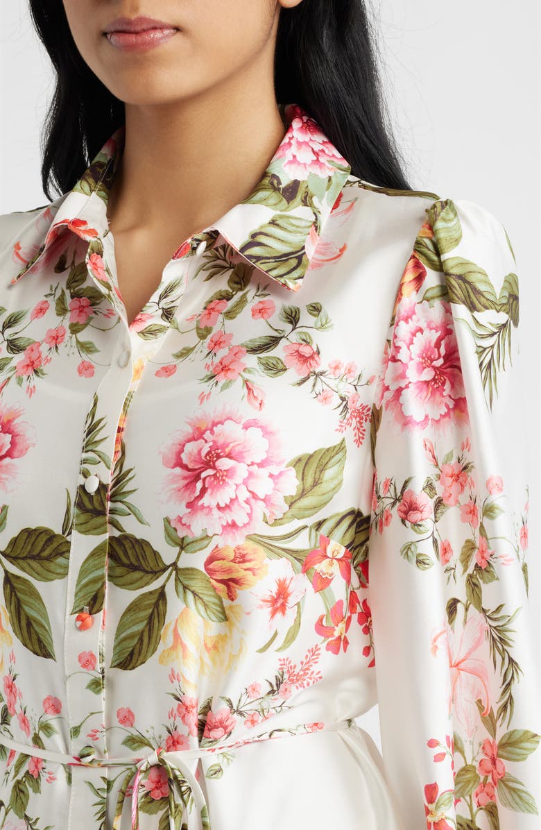 Julia Jordan Floral Long Sleeve Tie Belt Shirtdress, Alternate, color, Ivory Multi