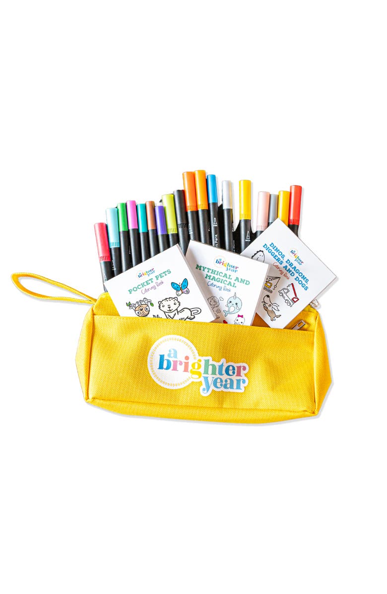 A Brighter Year Adult Coloring Kit with 18 Markers, Main, color, Multicolor