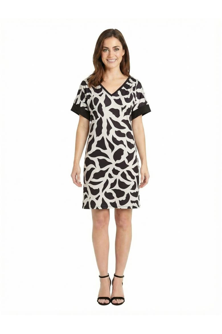 Essential Petite Abstract Print Short Sleeve Knee Length T Shirt Dress, Main, color, Black Multi