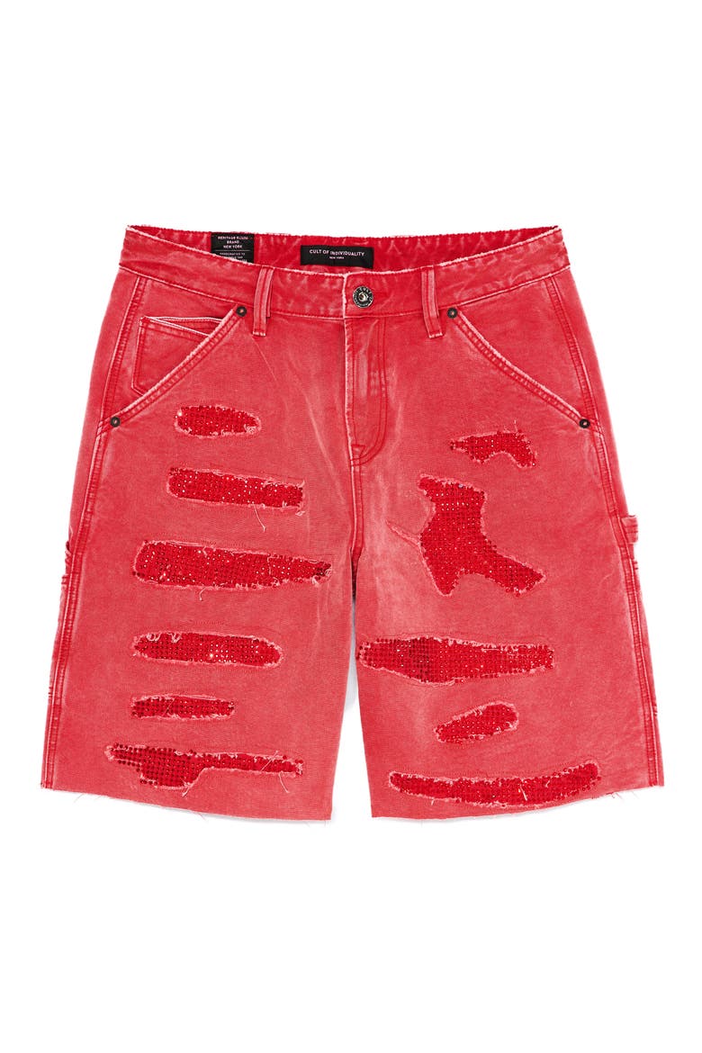 Grunge Carpenter Denim Shorts, Alternate, color, RED CANVAS
