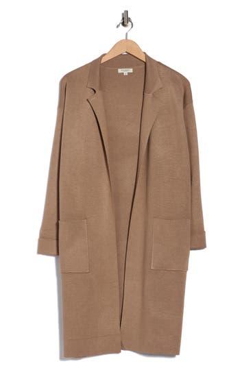 Max Studio Patch Pocket Long Cardigan In Brown