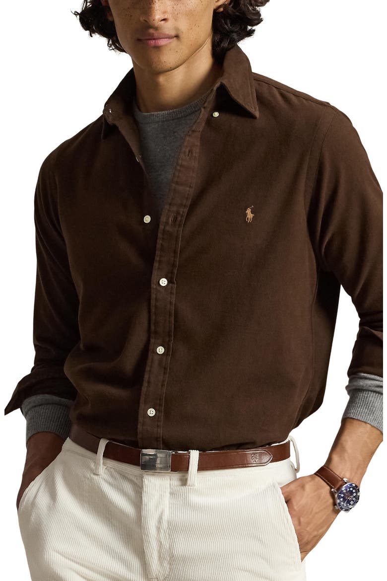 Classic Fit Brushed Cotton Flannel Button-Down Shirt, Main, color, BROWN