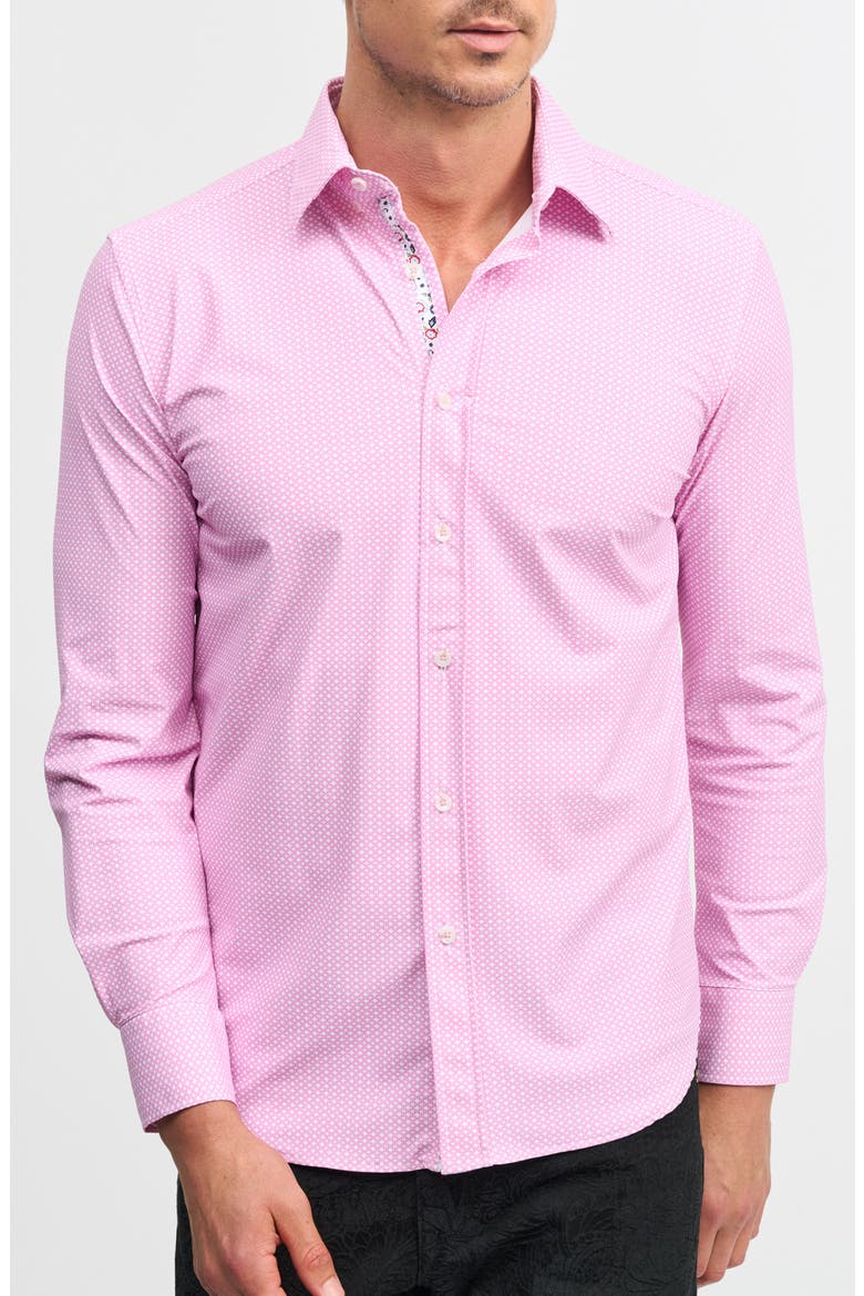 Galvan Print Woven Button-Up Shirt, Main, color, PINK