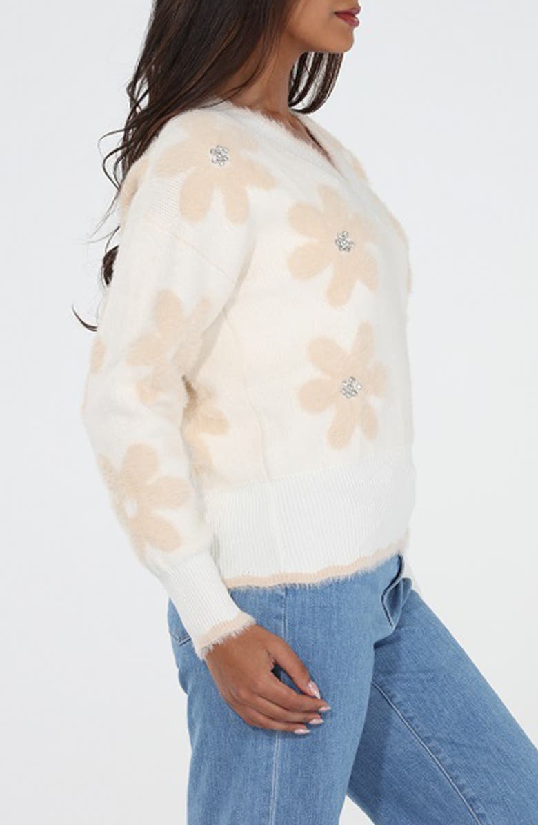 RAIN AND ROSE Rhinestone Embellished V-Neck Sweater, Alternate, color, Ivory