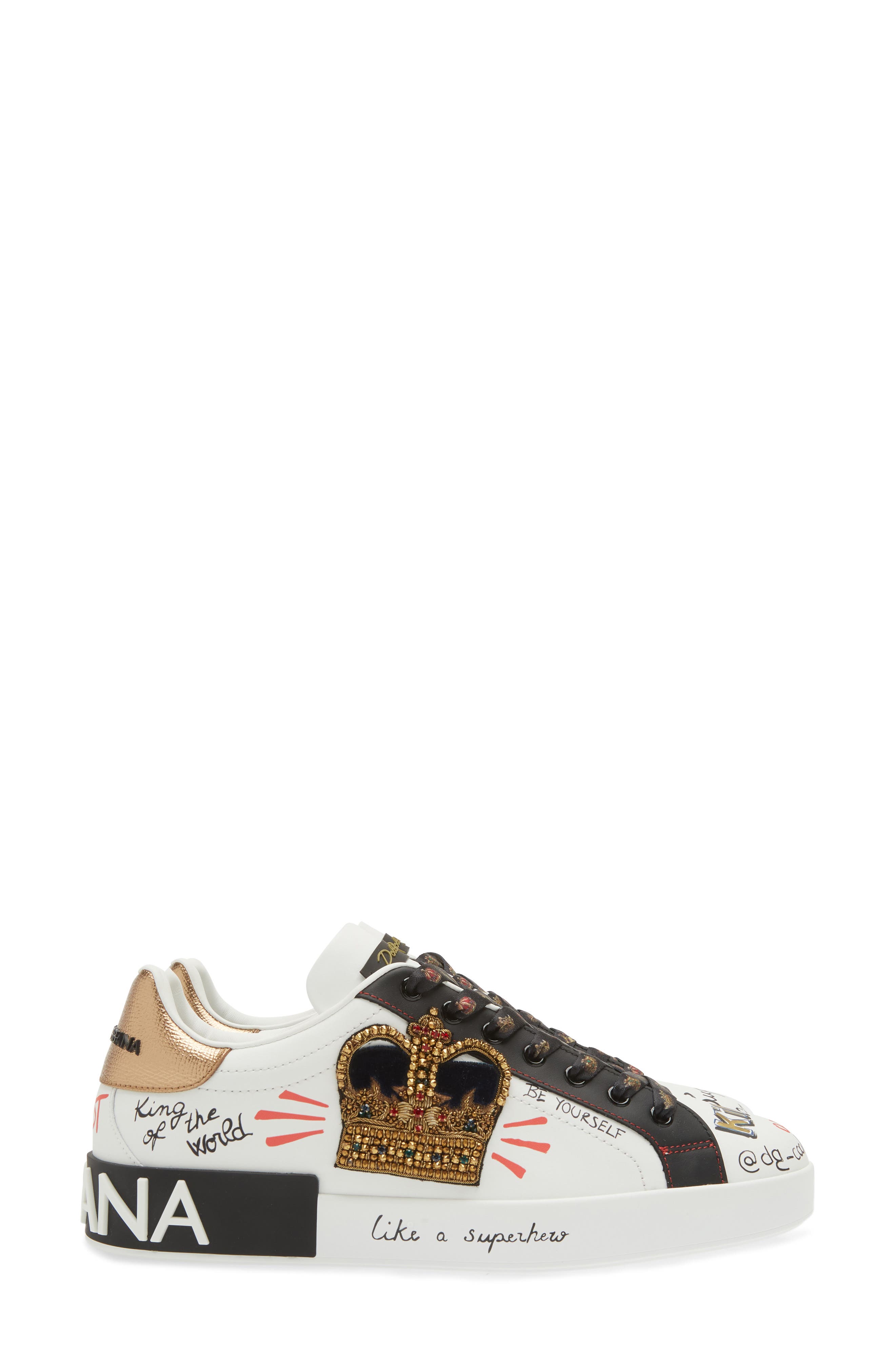 Dolce&Gabbana Portofino Graffiti Embellished Sneaker, Alternate, color, White