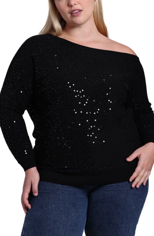 Minnie Rose One-shoulder Sequin Sweater In Black