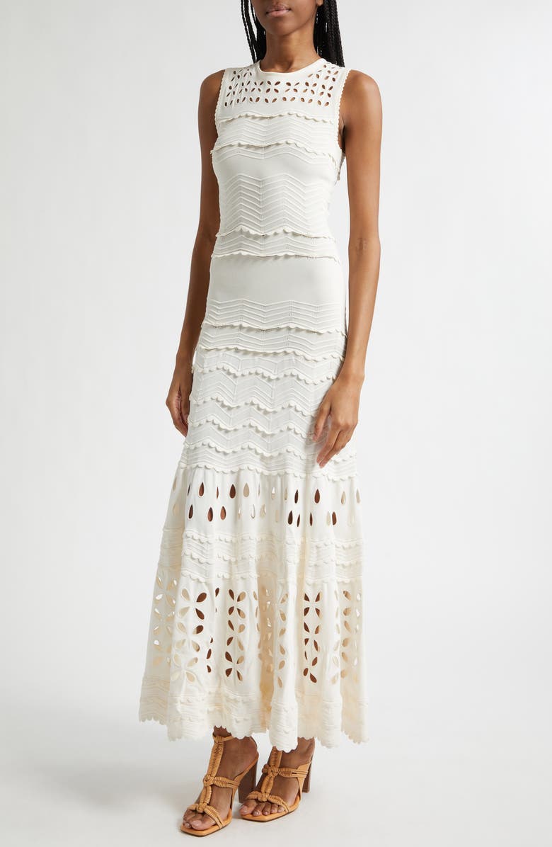 Ulla Johnson Lakshmi Eyelet Scallop Trim Midi Dress, Alternate, color, Cowrie