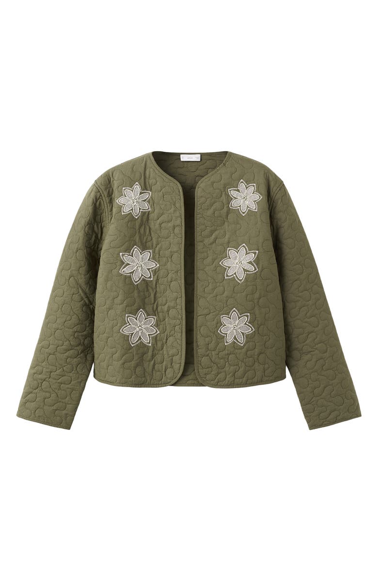 MANGO TEEN Embroidered Quilted Jacket, Alternate, color, Khaki Green