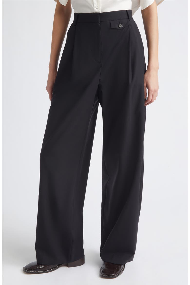 Front Tucked Detail Pants, Main, color, BLACK