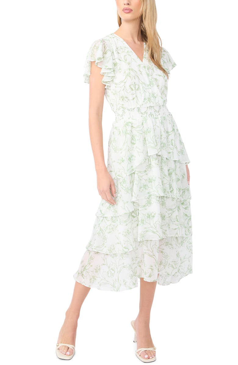 Halogen<sup>®</sup> Print Ruffle Maxi Dress, Main, color, Aspen Green