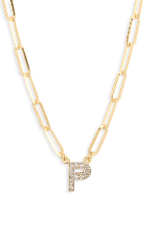Diamond Initial Charm Paper Clip Chain Necklace