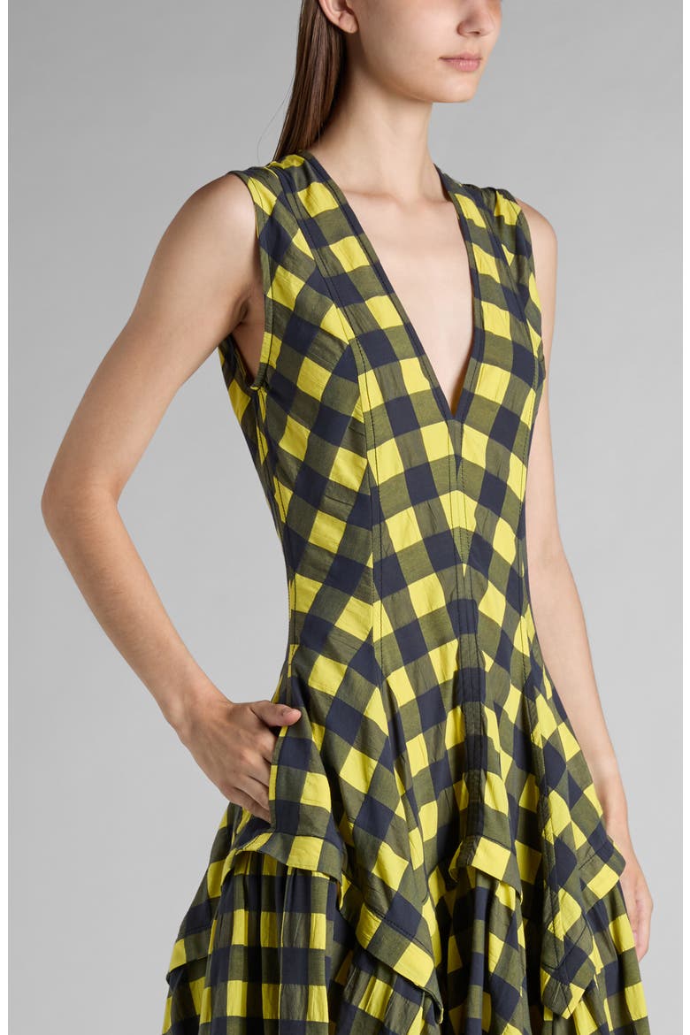 Macro Gingham Fit + Flare Dress, Alternate, color, 7315 YELLOW/ SHRUB/ WAVE